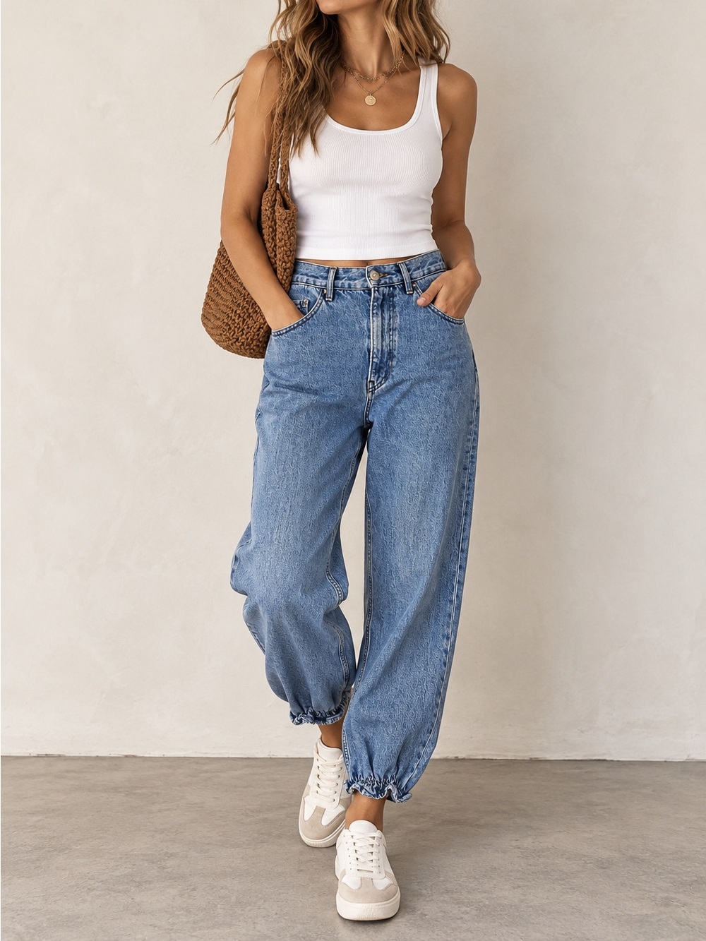 3x1 NYC Jeans High Rise Relaxed Fit Ruffle Elastic Hem Denim Joggers Sz 29